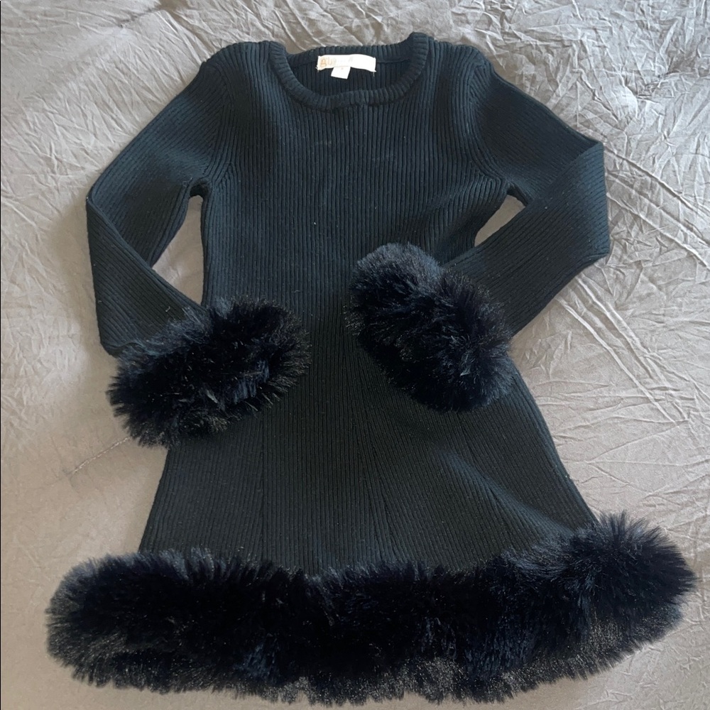 GB Girls Black Dress with Faux Fur Accents